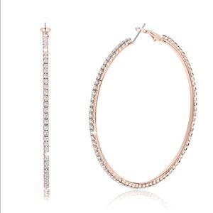 Rhinestone Hoops Earrings Rose Gold